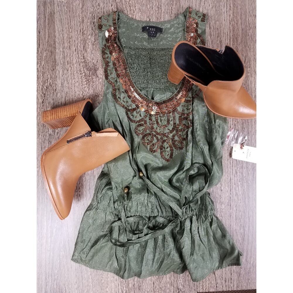 NWT forever XXI olive green sequin tunic sz sm, y2k vintage
